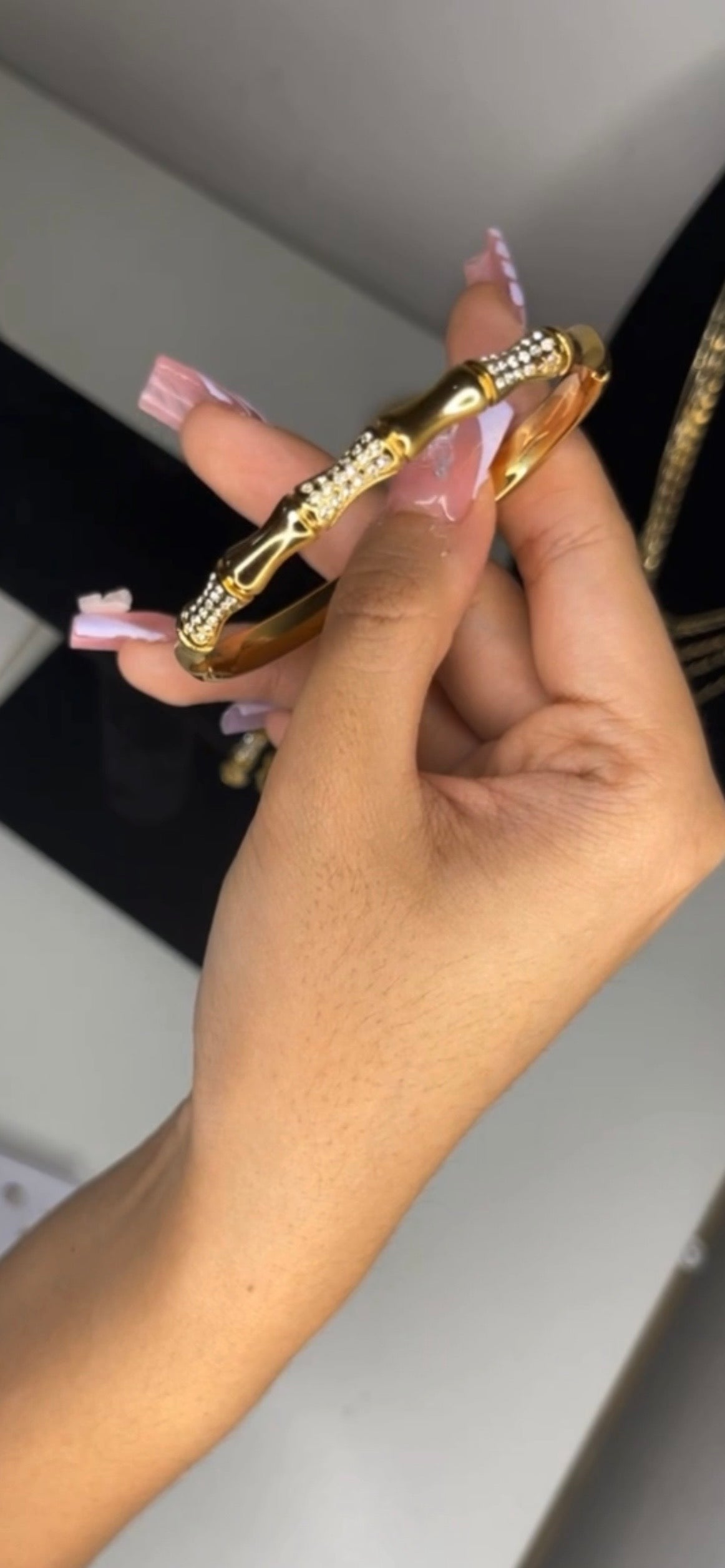 Gold Bamboo Bedazzled Bangle