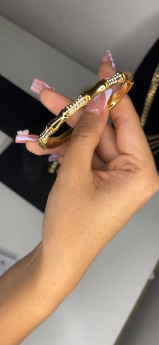 Gold Bamboo Bedazzled Bangle