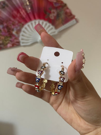 Butterfly Colorful Evil Eye Hoops