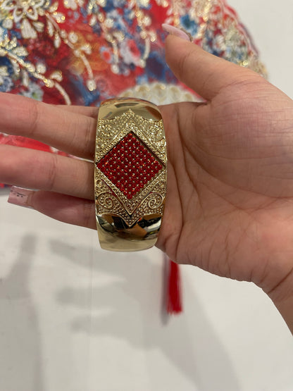 Gold & Red Bedazzled Chunky Bangle