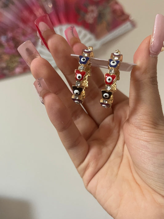 Butterfly Colorful Evil Eye Hoops