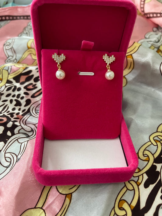 Pearl Heart Stud Earrings