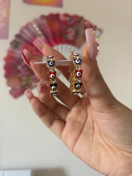 Butterfly Colorful Evil Eye Hoops