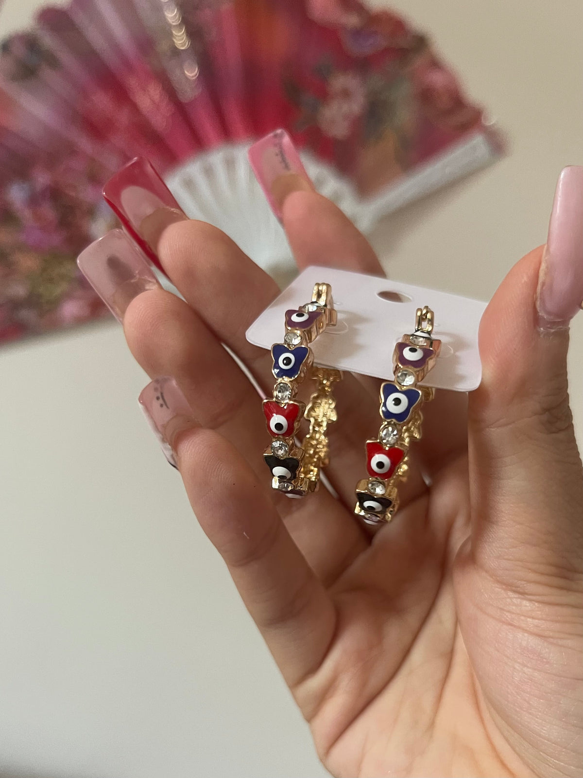 Butterfly Colorful Evil Eye Hoops