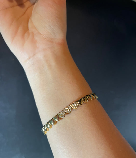 Three Hearts Gold Bangle