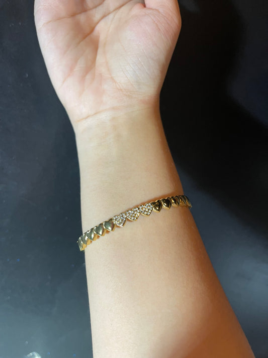 Three Hearts Gold Bangle