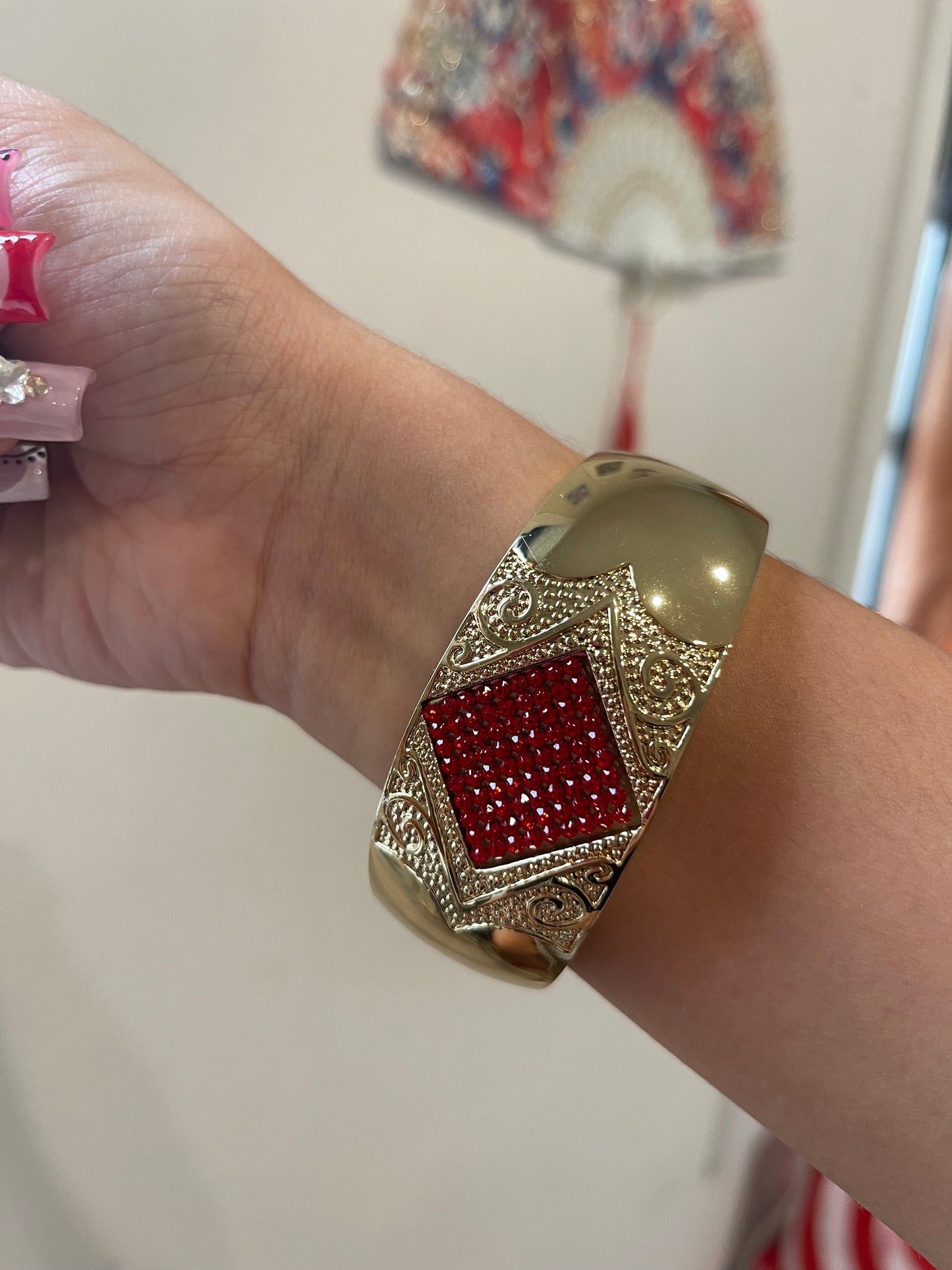 Gold & Red Bedazzled Chunky Bangle