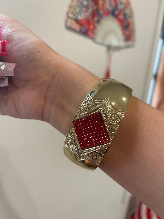 Gold & Red Bedazzled Chunky Bangle