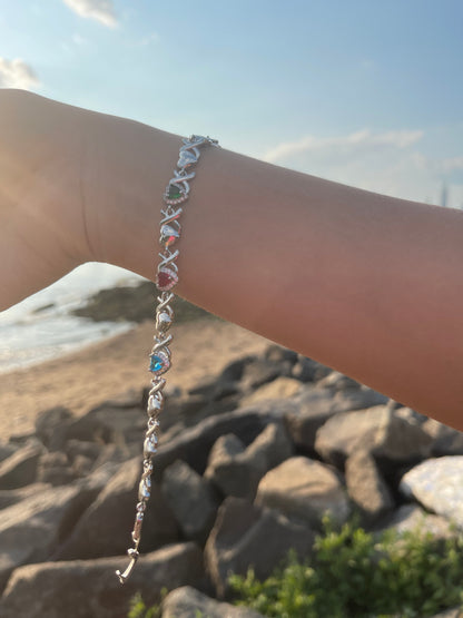 Silver Multi-Gem Heart Bracelet