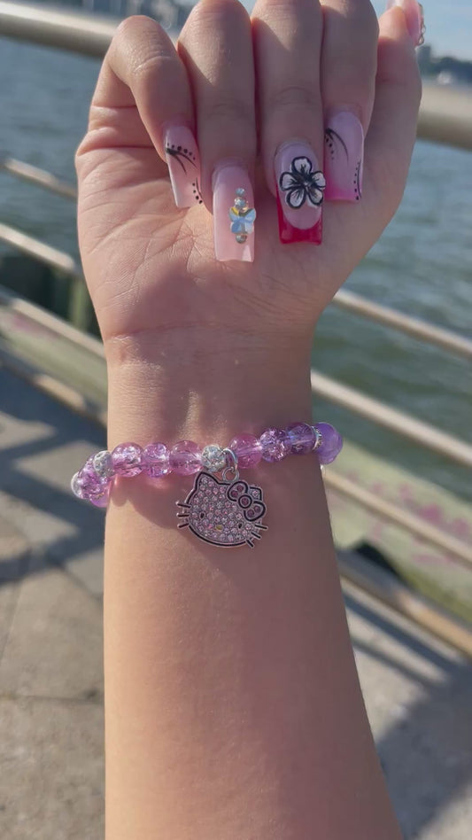 Purple Hello Kitty Beaded Bracelet
