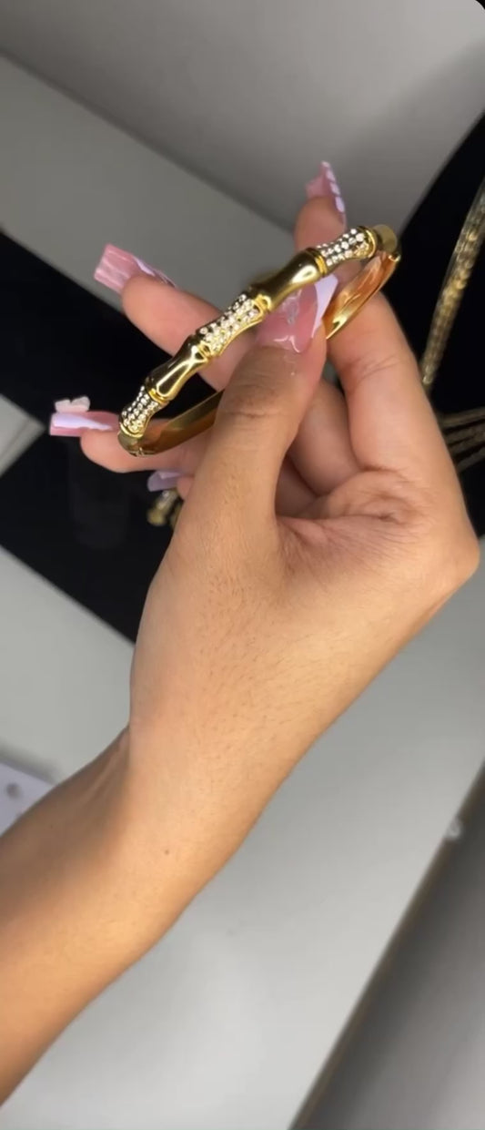 Gold Bamboo Bedazzled Bangle